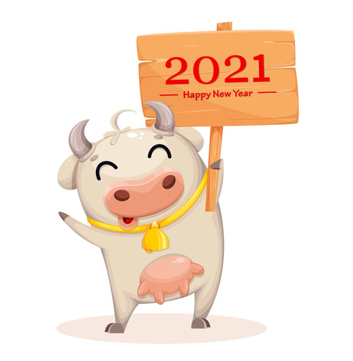 The cow holding up new years card 2021 comic vector