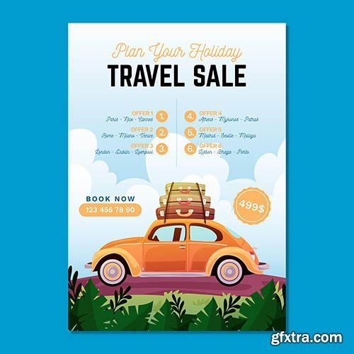 Travel sale illustrated flyer vector