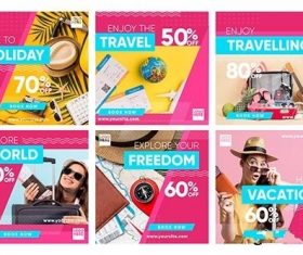 Travel sale instagram post set vector
