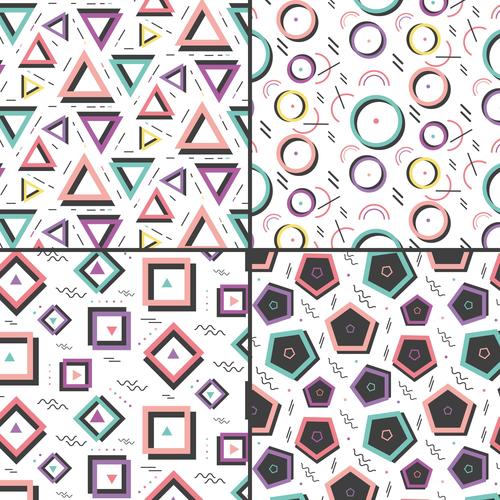 Various geometric memphis seamless background banner vector