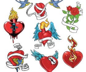 Various heart-shaped tattoo logo vector