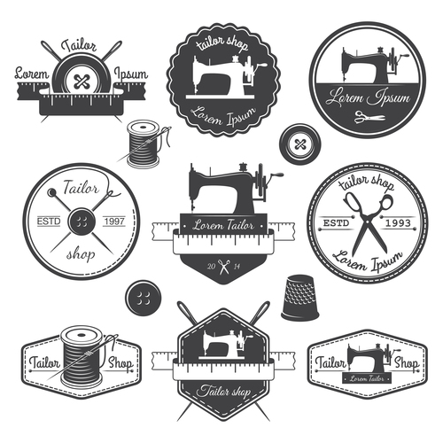 Vintage sewing machine logos vector