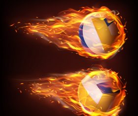 Volleyball flying in fire realistic vector