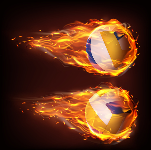 Volleyball flying in fire realistic vector