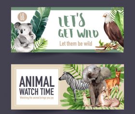Watercolor animal poster banner vector