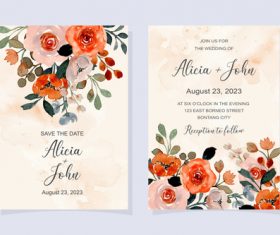 Watercolor flower cover wedding invitation vector