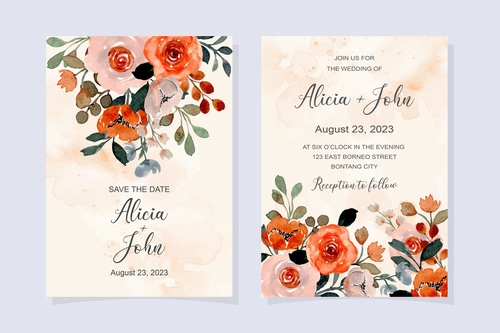 Watercolor flower cover wedding invitation vector