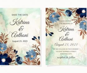 Watercolor leaf cover wedding invitation vector