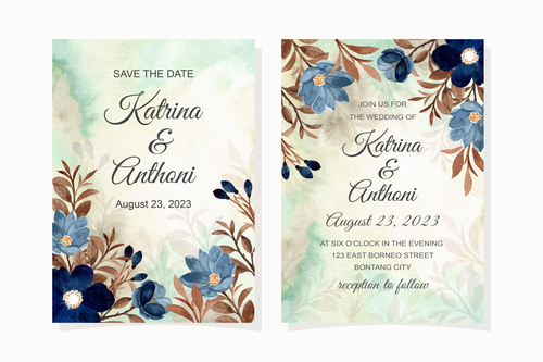 Watercolor leaf cover wedding invitation vector