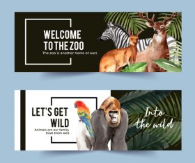 Wild animals watercolor illustration of banner design vector