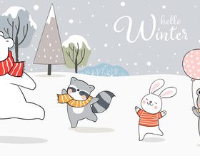 Winter forest animals illustrations vector