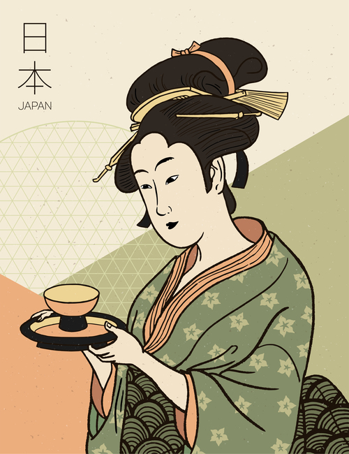 Woman serving tea vector