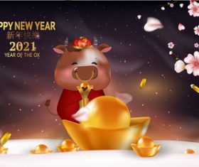 Year of the ox greeting card 2021 vector