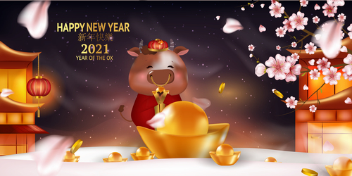 Year of the ox greeting card 2021 vector