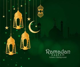 Yellow lights crescent background ramadan festival card vector