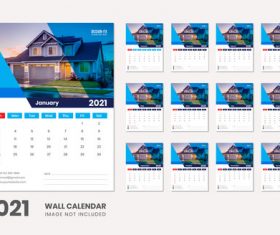 2021 desk calendar 12 months vector