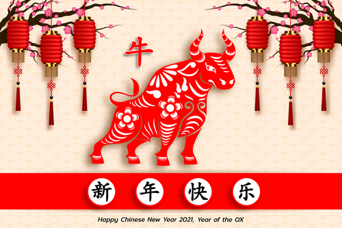 2021 ox year decoration background greeting card vector