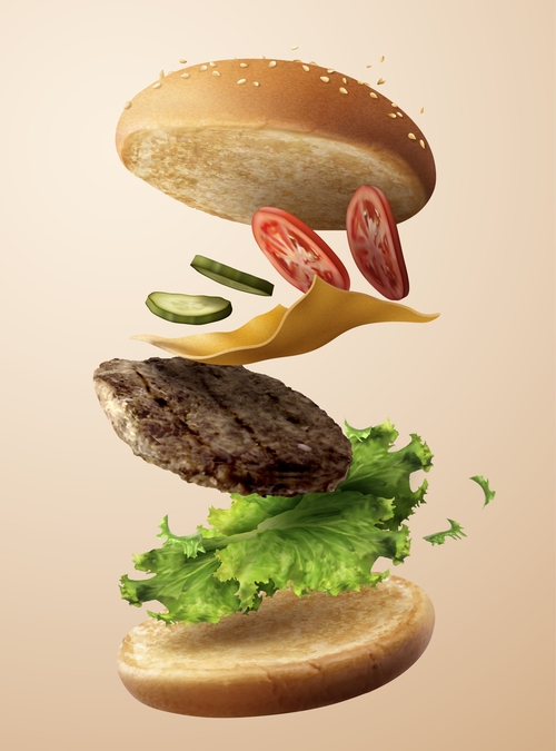 3D Hamburger Advertising Vector