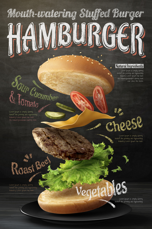 3d illustration hamburger advertising vector