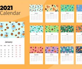 All kinds of food and plant background 2021 calendar vector