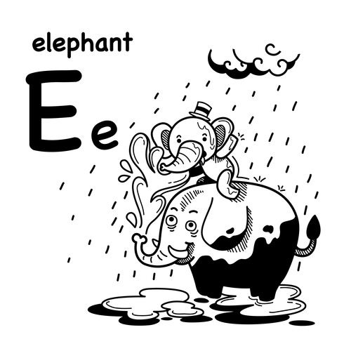Animal literacy card elephant illustrations vector