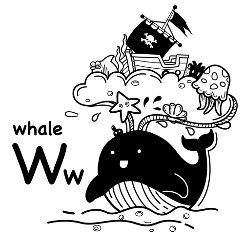 Animal literacy card whale illustrations vector