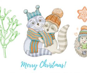 Animal theme Christmas illustration vector