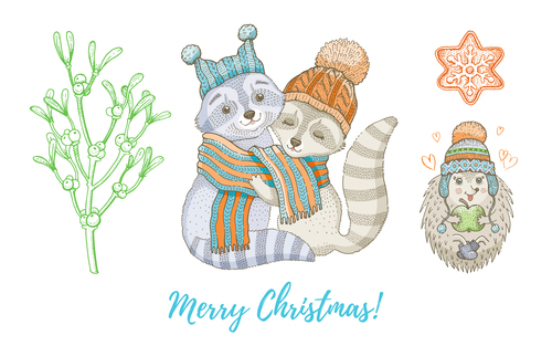 Animal theme Christmas illustration vector