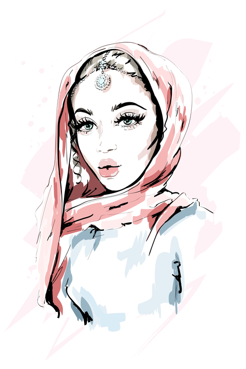 Arabian lady watercolor illustration vector