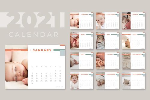 Baby cover 2021 calendar vector