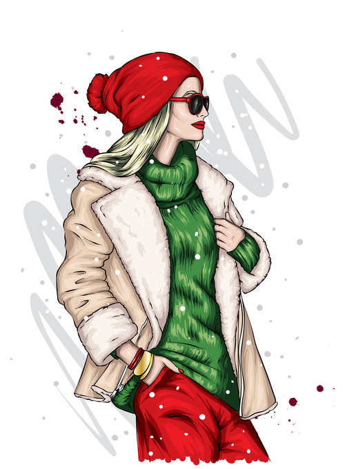 Beautiful girl vector in Christmas illustration