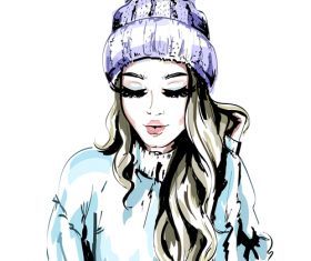 Beautiful girl watercolor painting illustration vector