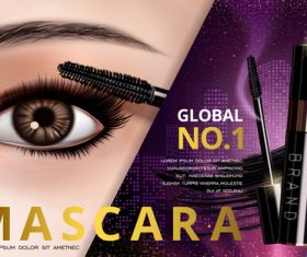 Beautiful woman choosing mascara advertisement vector