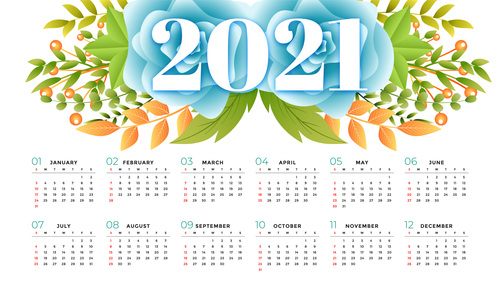 Berry and flower background 2021 calendar vector