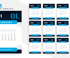 Black and blue 2021 calendar vector