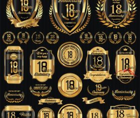 Black and golden anniversary badges vector