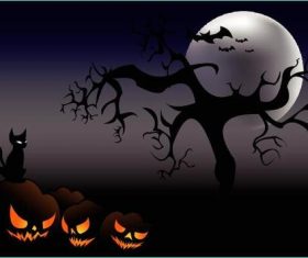 Black cat and pumpkin lantern halloween background vector