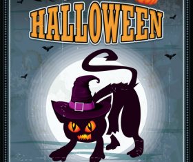 Black cat halloween card cover vector