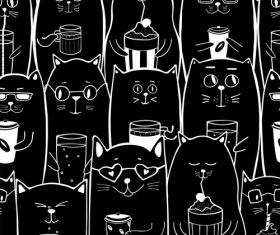 Black cats with coffee drinks seamless pattern vector