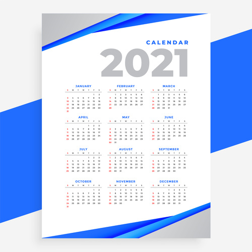 Blue slash background 2021 calendar vector