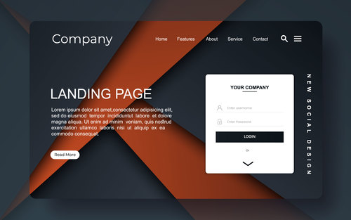 Brown and black background landing page template vector