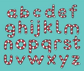 Candy cane christmas alphabet vector