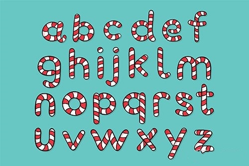Candy cane christmas alphabet vector