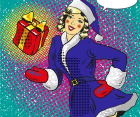 Cartoon christmas woman and gift vector vector