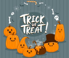 Cartoon pumpkin halloween illustration vector on gray wooden board background