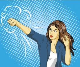 Cartoon woman waving fist vector