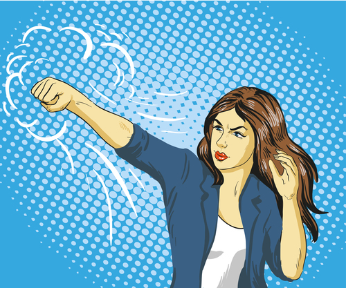 Cartoon woman waving fist vector