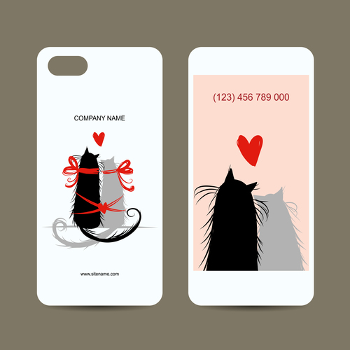 Cat couple mobile phone front and back cover vector