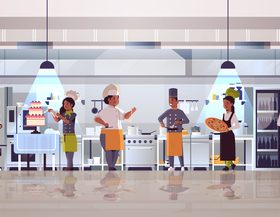 Chef and modern gourmet interior flat design vector