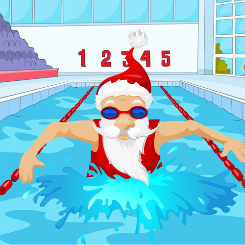Christmas old man swimming race vector